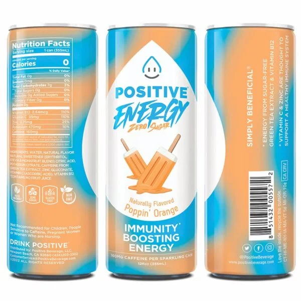 Positive Energy Beverage Poppin' Orange (Pack of 12) - Image 2